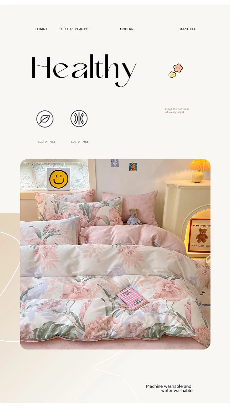 Home Textile Water Wash 3 Piece Bedding Set, Summer and Winter Blanket, Large Sheet Bed Bed Sheets and Pillowcases Bed Set