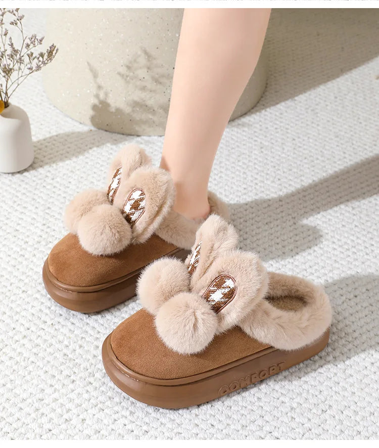 New high heel panda shoes women's winter loafer thick slippers woman fluffy slip on shoes ladies animal warm fuzzy home slipper
