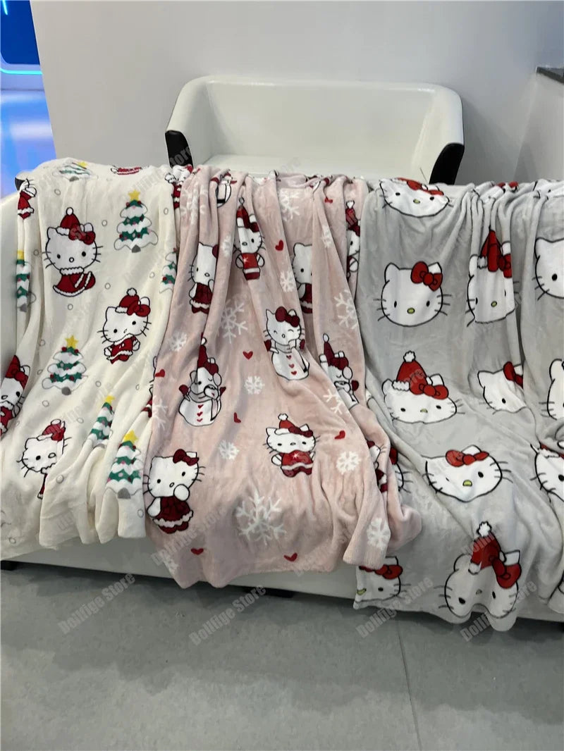 2024 Halloween Ghost Hello Kitty Plush Cartoon Large Flannel Blanket Cute Cotton Sofa Nap Blanket Bed Sheet Christmas Gift