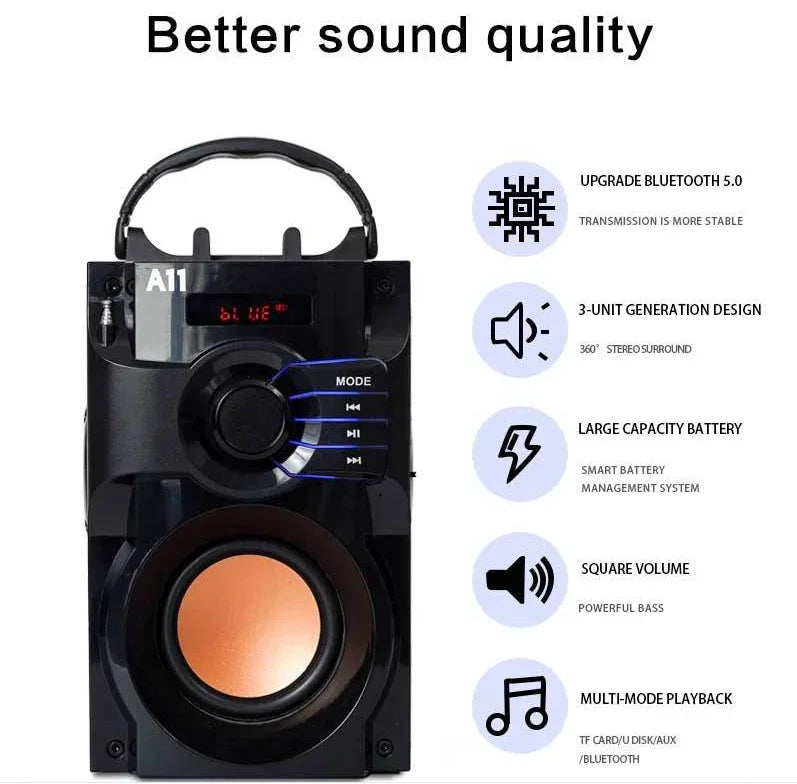 Portable Subwoofer Wireless Bluetooth Speaker Outdoor Hi-Fi Surround Bass Remote Control FM Radio Support Microphone Karaoke