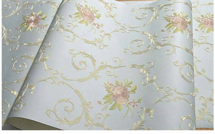 European Self-adhesive Non-woven Wallpaper 3d Garden Flower Warm Bedroom Living Room Wall paper Home Decor Luxury Wall Stickers