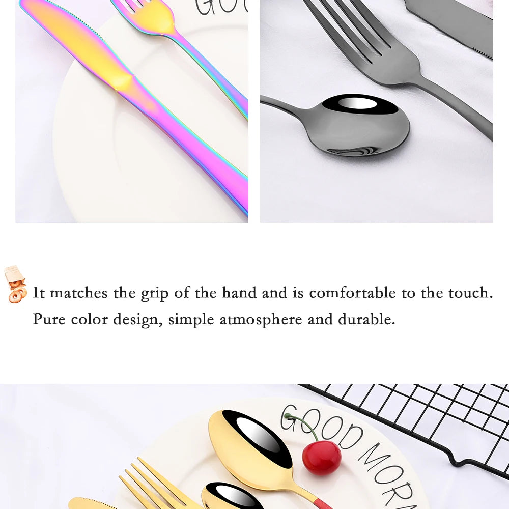 Red Silver Mirror Cutlery Set 24Pcs Dinnerware Set Flatware Cutlery Fork Knife Spoon Stainless Steel Silverware Tableware Set