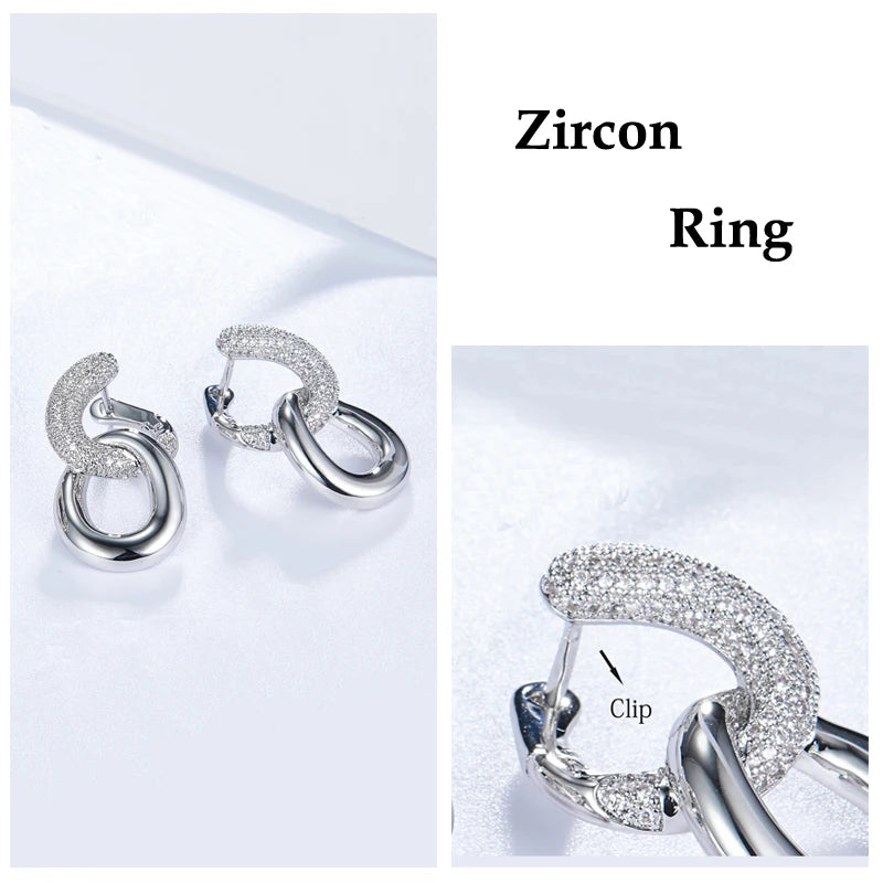 925 Sterling Silver Luxury Clear Cubic Zircon Chain Drop Earrings Women Girls Engagement Party Fashion Jewelry Gift