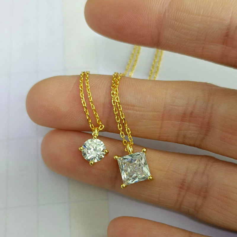 ROXI Single Luxury Zircon Diamond Necklace 925 Silver Square Pendant Versatile Personality Gold Jewelry Ladies Clavicle Necklace