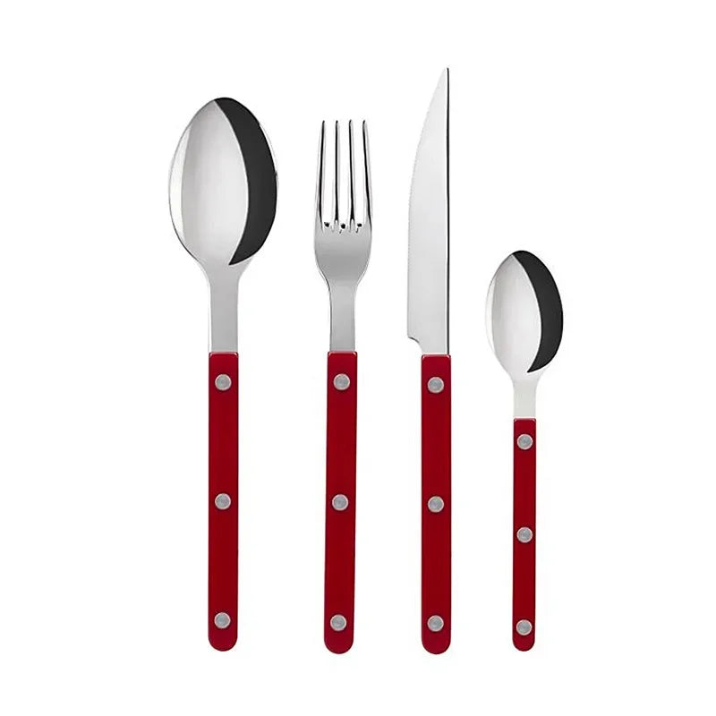 304 Stainless steel western tableware light luxury rivet handle household steak knife and fork dessert fork and spoon set