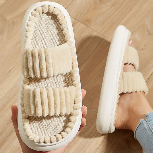 Women Home Slippers Warm Plush Ladies Fluffy Shoes Cozy Open Toe Indoor Fuzzy Slides Bottom Non-Slip Bedroom Slippers