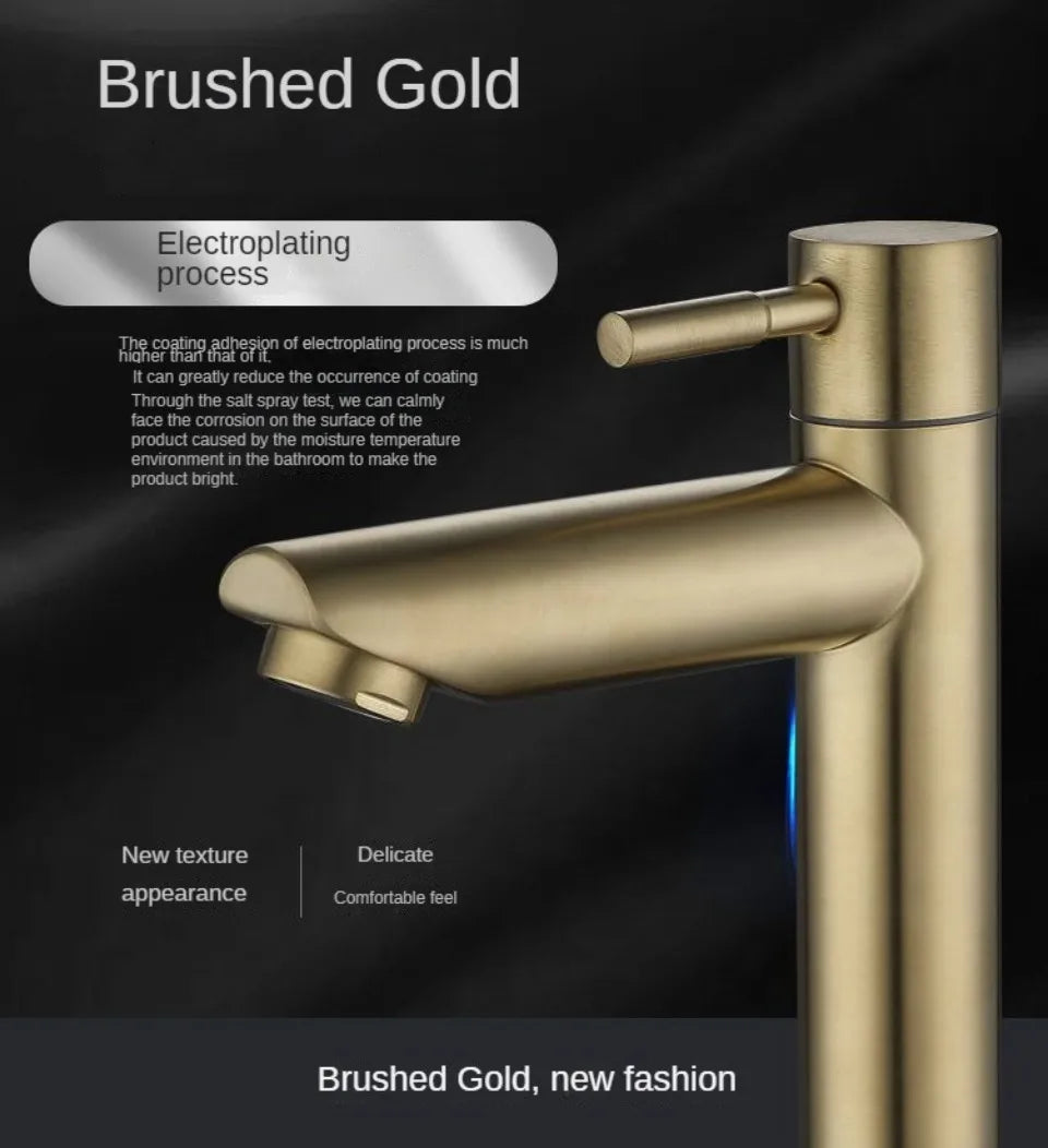 Bathroom Basin Faucet 1/2Inch 304 Stainless Steel Single Cold Water Tap Gold Black Sink Faucet Replacement Bathroom Accessories