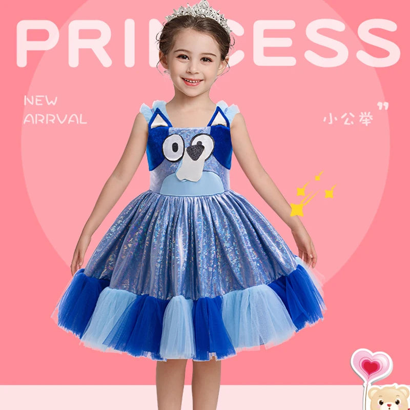 New Bluey Anime Summer Girl Suspender Dress Cute Bingo Kids Birthday Party Evening Dress Princess Dress Girl Surprise Gift