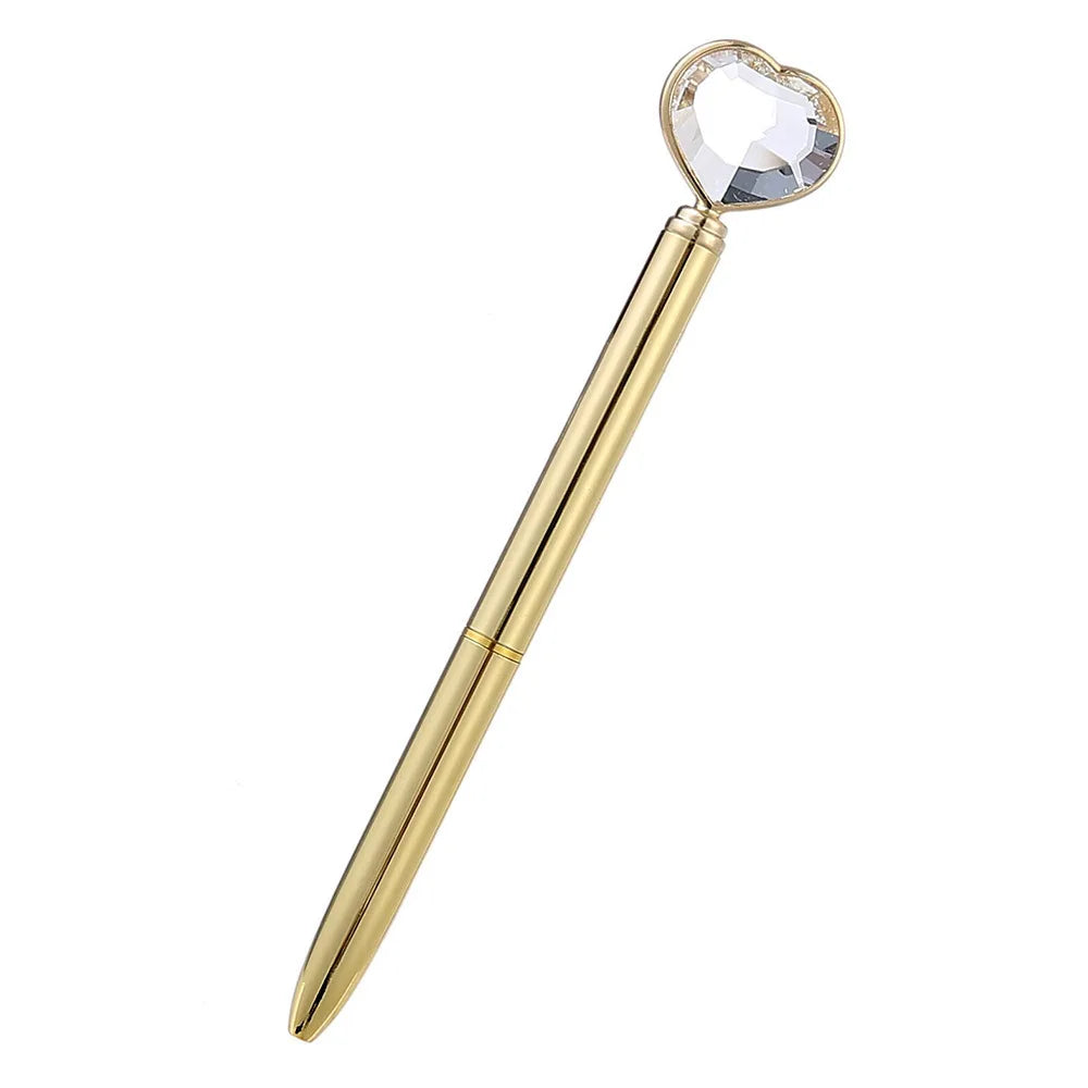 1 Piece Lytwtw's Stationery School Supplies Ballpoint Pen Wedding Crystal Diamond Heart Metal Rose Gold Office Luxury Spinning