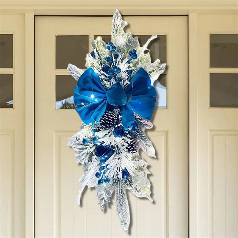 Christmas Swag Wreath Pendants LED Lights Staircase Wreath Ornament Swag Trim Garland Door Window Decoration Party Supplies