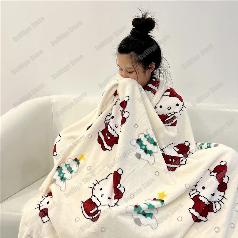 2024 Halloween Ghost Hello Kitty Plush Cartoon Large Flannel Blanket Cute Cotton Sofa Nap Blanket Bed Sheet Christmas Gift