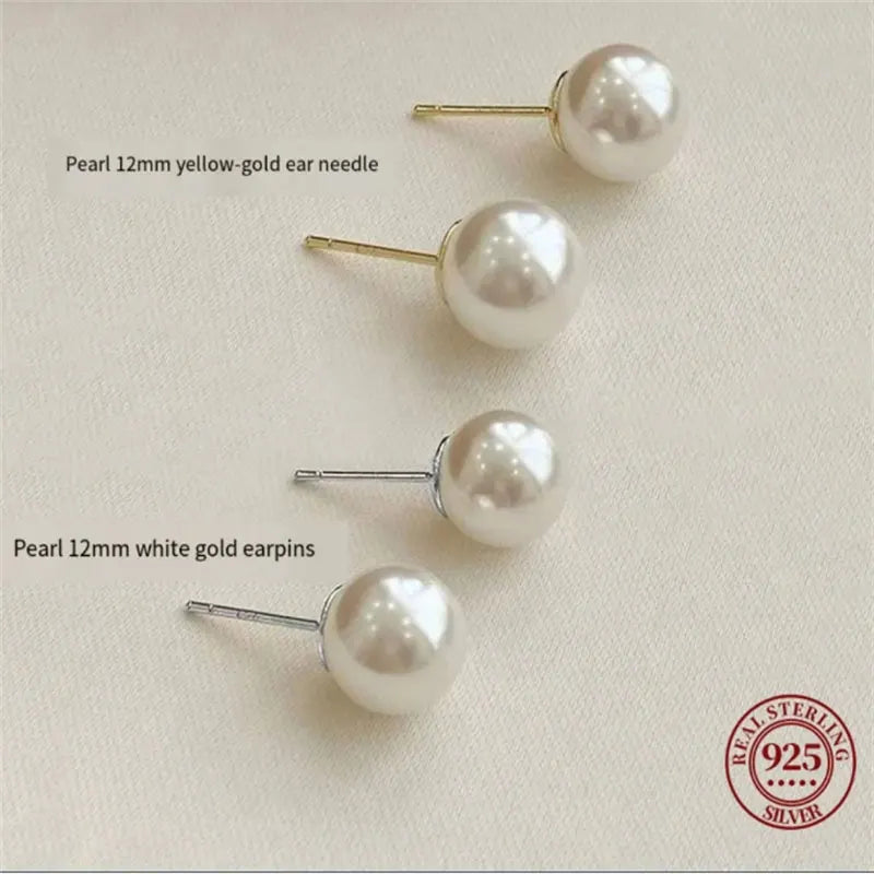 SOMILIA Fashion 925 Sterling Silver Needle Freshwater Pearl Stud Earrings Ball Earrings For Women Silver Jewelry Pierced 4-14MM