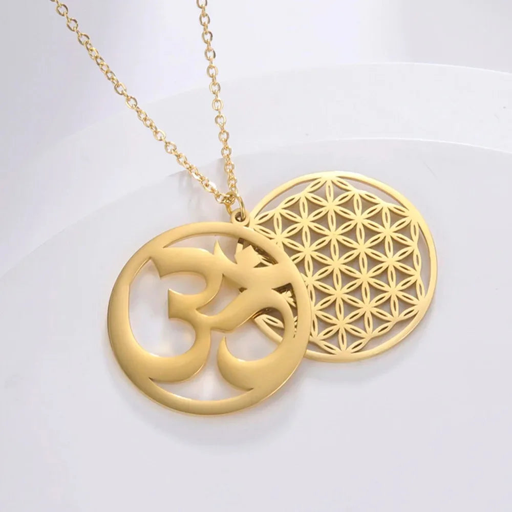 EUEAVAN 5pcs OM Buddhism Lotus Stainless Steel Charms for Jewelry Making Yoga Flower of Life Pendant DIY Necklace Bracelet Gifts