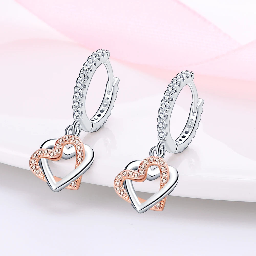 Hot Style S925 Sterling Silver Earrings Love Heart Theme Series Women Hoop Earrings Holiday Wedding Fine Girls Jewelry Gifts