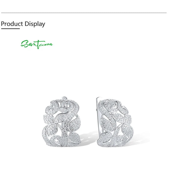 SANTUZZA Real 925 Silver Earrings For Women Sterling Silver Sparkling White CZ Gorgeous Flower Delicate Wedding Fine Jewelry