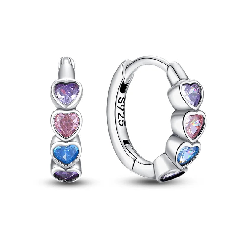 Hot Style S925 Sterling Silver Earrings Love Heart Theme Series Women Hoop Earrings Holiday Wedding Fine Girls Jewelry Gifts