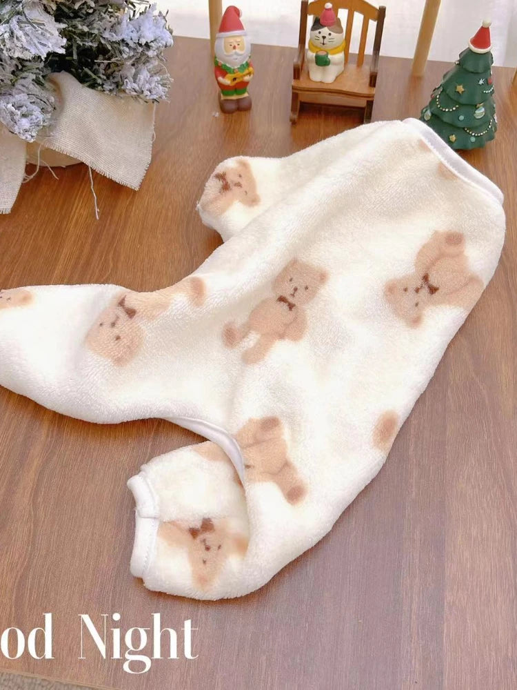 Pet Plush Jumpsuit Autumn Winter Medium Small Dog Clothes Warm Velvet Sweet Pajamas Kitten Puppy Cute Pullover Chihuahua Poodle