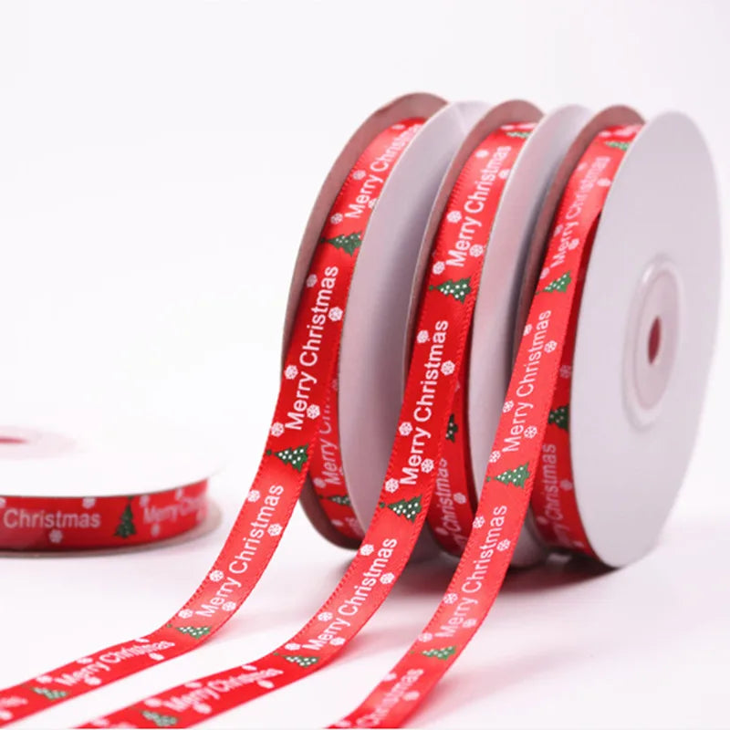 25yards 10mm Christmas Ribbon Printed Christmas Polyester Ribbon For Handmade Design Christmas Decoration DIY Gift Packing