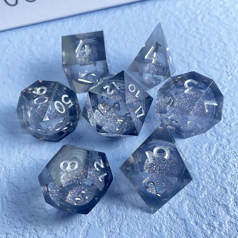 7PCS DND D20 Liquid Core Flow Eye Dice Sets for COC Dungeon and Dragon Pathfinder RPG Role Playing Games Party Toys Accessories