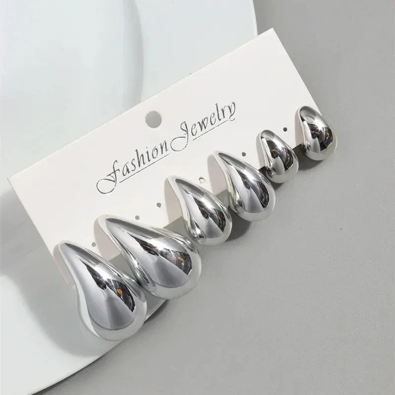 925 Sterling Silver 18K Gold Trendy Chunky Waterdrop Dupes Drop Earrings for Women Personality Glossy Teardrop Earring Jewelry