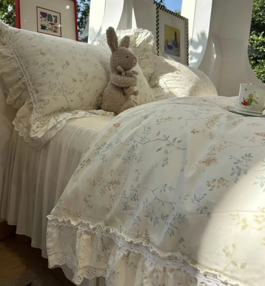 Romantic sweet fairyfair lace floral bedding set,twin full queen rustic cotton home textile bed sheet pillowcase quilt cover