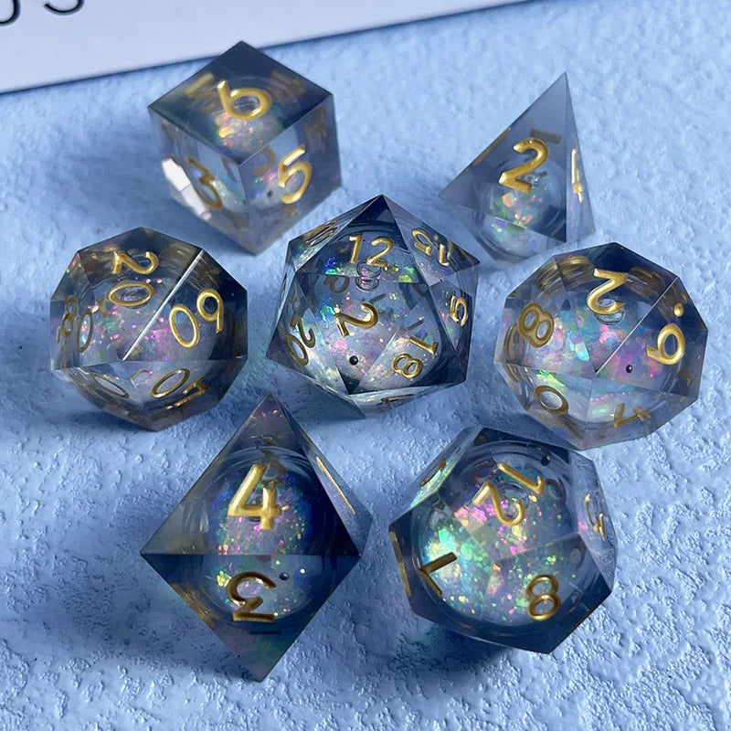 7PCS DND D20 Liquid Core Flow Eye Dice Sets for COC Dungeon and Dragon Pathfinder RPG Role Playing Games Party Toys Accessories