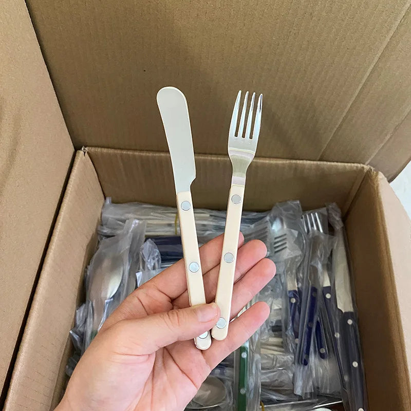 Fashion New Colorful Handle 304 Cutlery Set 18/10 Stainless Steel Creativity Gift Flatware Knife Fork Spoon Drop Ship