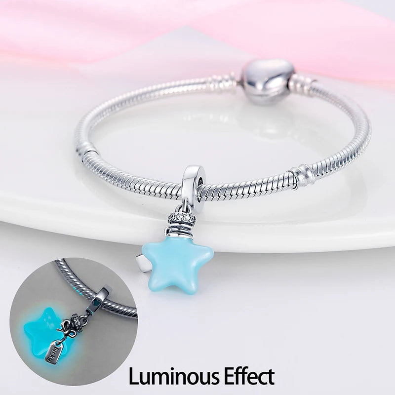 925 Sterling Silver Exquisite Luminous Firefly Bulb Star Chameleon Charms Pendants Fit Pandach 925 Original Bracelet DIY Jewelry