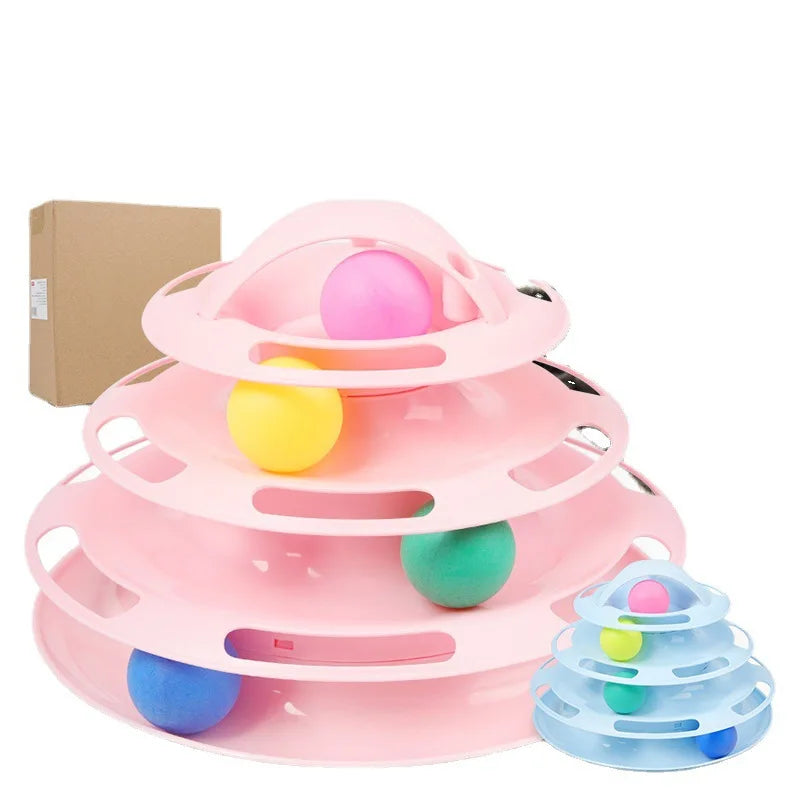 4 Levels Turnable Toys for Cats Accessories Tower Tracks with Balls Cat Toy Interactive Intelligence Training with Fun Cat Stick