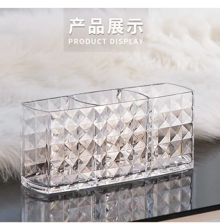 Makeup Brush Eyebrow Pencil Storage Rack Three Compartments Large Capacity Transparent Storage Box Acrylic Stationery Pen Holder