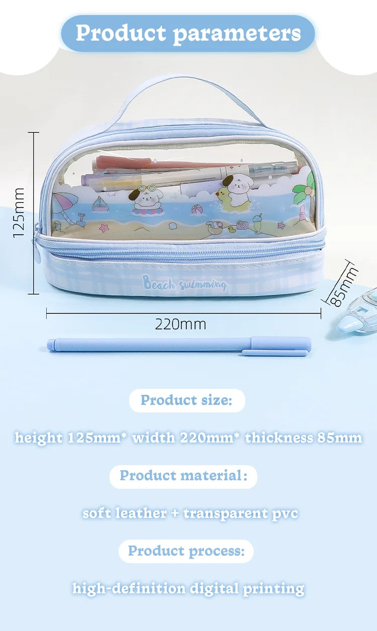 Kawaii Pencil Case Double Layer Large Capacity Pen Bag Cartoon Portable Box School Student Supplies Stationary Organizer