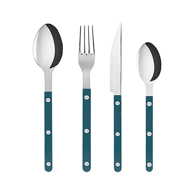 304 Stainless steel western tableware light luxury rivet handle household steak knife and fork dessert fork and spoon set