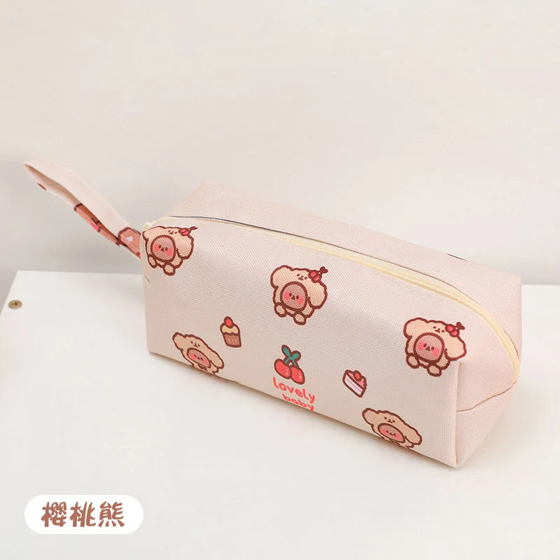 Cartoon Little Bear Canvas Pencil Case Student Ins Girl Heart Large Capacity Pencil Case Desktop Stationery