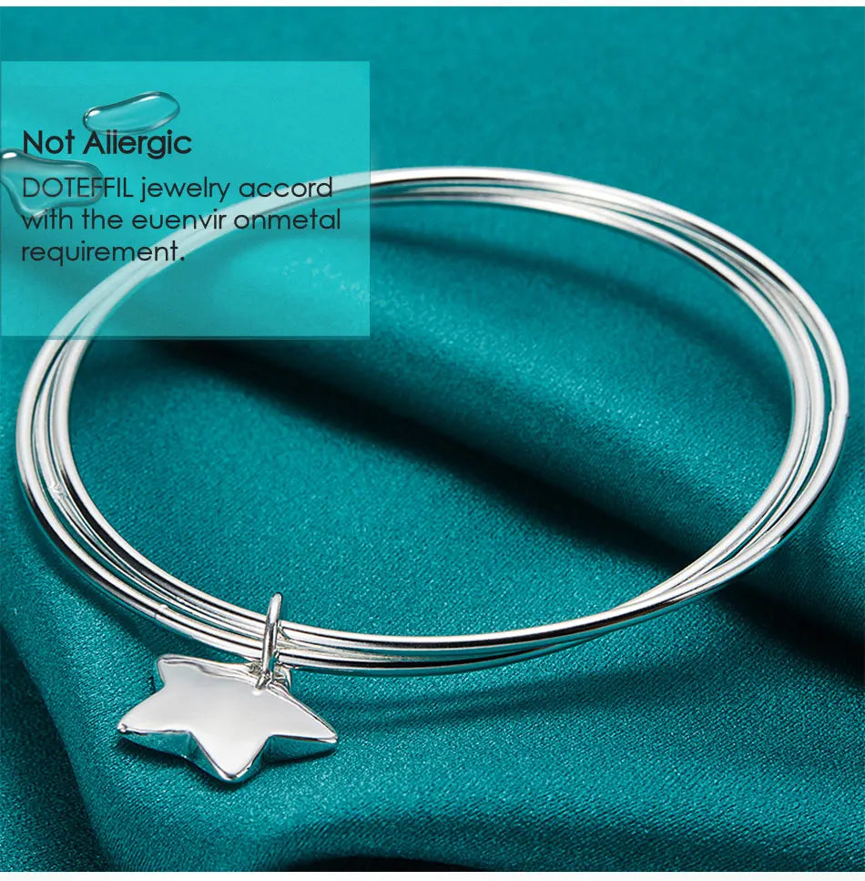 DOTEFFIL 925 Sterling Silver Three Circle Star Bangle Bracelet For Woman Man Wedding Engagement Fashion Charm Party Jewelry