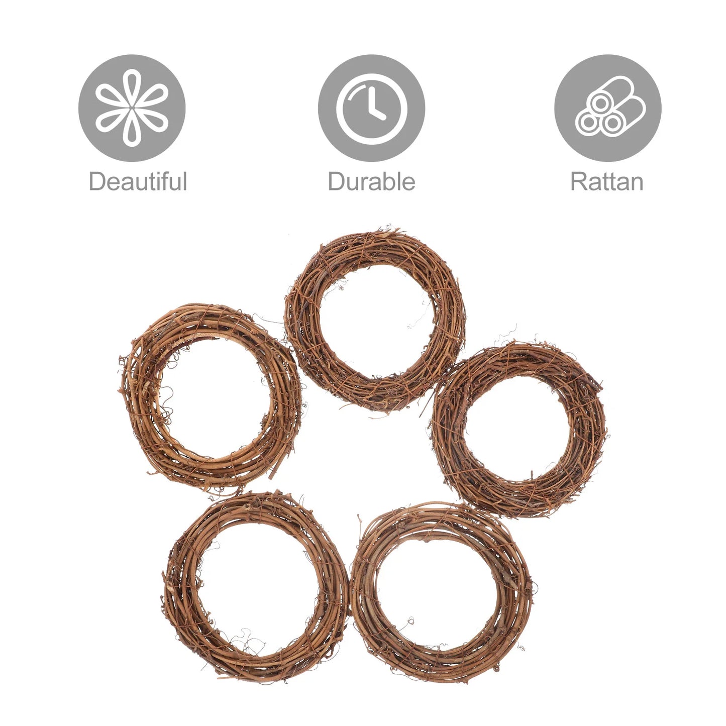 5 Pcs Wedding Decor Rattan Garland DIY Ring Christmas Lights Brown Halloween Wreath Pendant