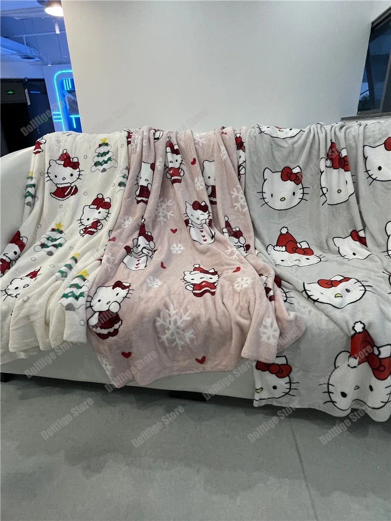 2024 Halloween Ghost Hello Kitty Plush Cartoon Large Flannel Blanket Cute Cotton Sofa Nap Blanket Bed Sheet Christmas Gift