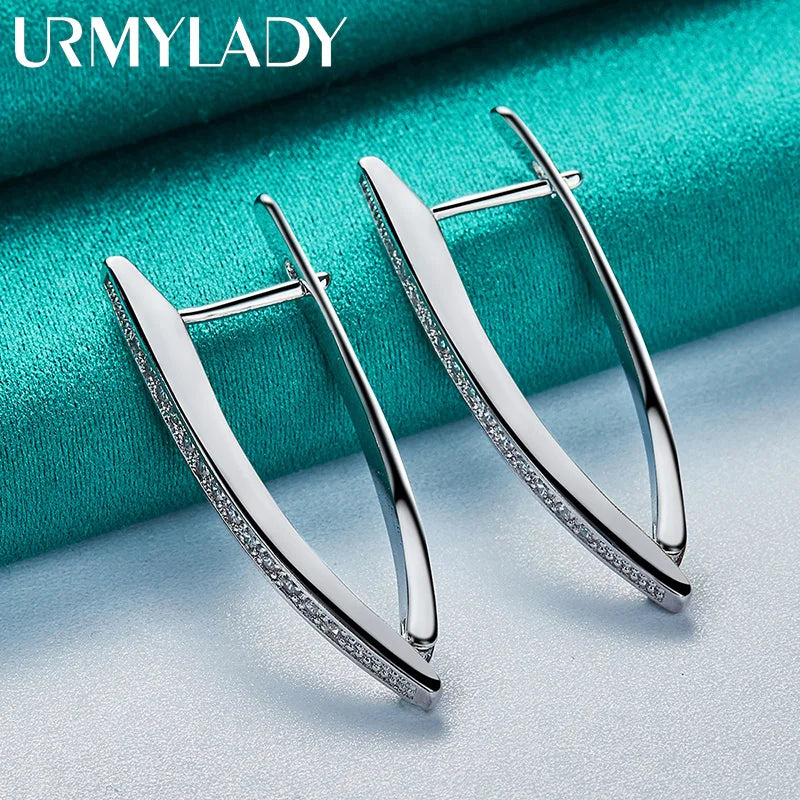 URMYLADY 925 Sterling Silver Clip AAA Zircon Earrings Ear Loops for Women Charm Wedding Fashion Engagement Jewelry