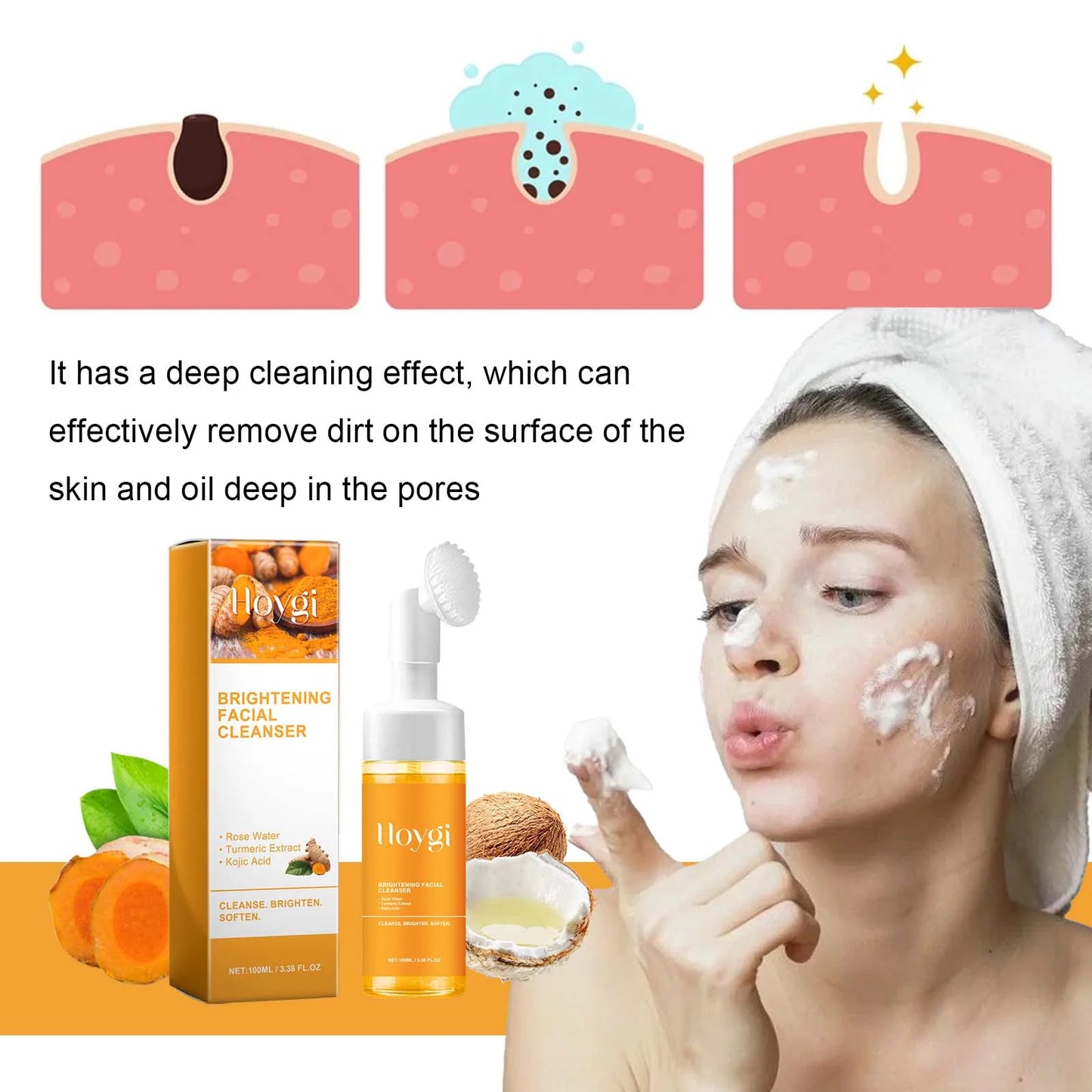 100ml Turmeric Cleansing Mousse Brightening Face Wash Foam Face Cleanser Oil Control Blackhead Remover Skin Cleansing