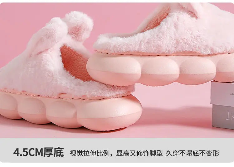 White Bunny Slippers For Home Kawaii Shoes Women Rabbit Fluffy Slippers Winter Indoor Sandals Woman Platform Bootie Slipper New