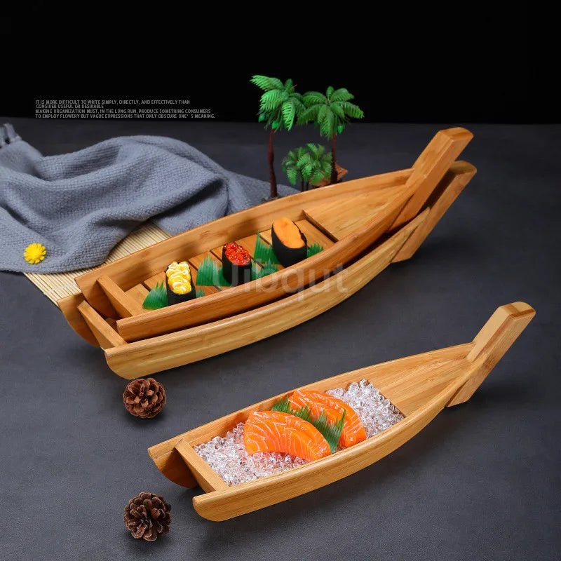 Japanese Cuisine Sushi Boats seafood Tool Wooden Shop Model Wood Handmade Simple ship Sashimi Assorted Cold Dishes sushi plate