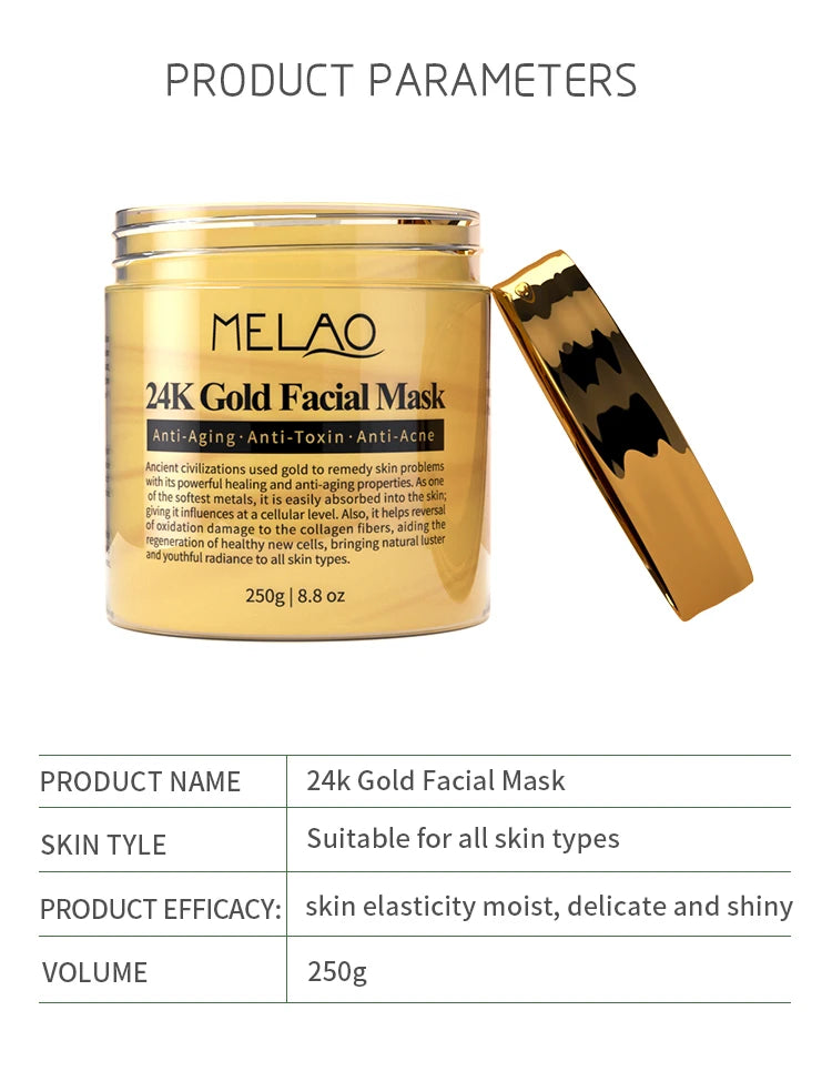 MELAO 24K Gold Face Mask Beauty Facemask Skin Remove France Golden Collagen Facial Moisturizing Masks