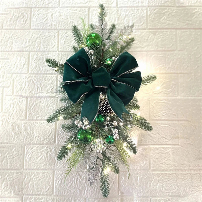 Christmas Swag Wreath Pendants LED Lights Staircase Wreath Ornament Swag Trim Garland Door Window Decoration Party Supplies