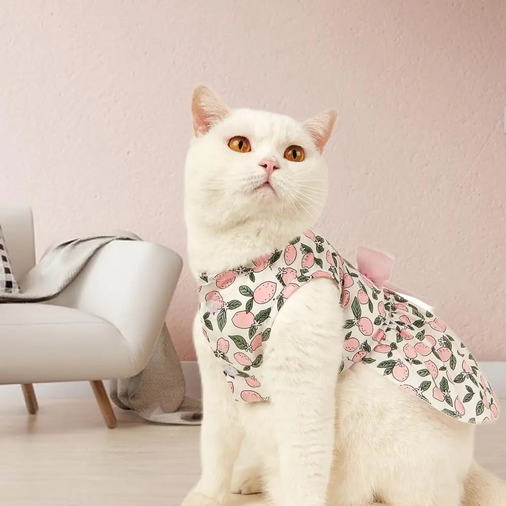 Lovely  Cat Skirt Decorating Pet Vest Lemon Printing Clothes Pullover Soft Texture Kitten Dress for Party