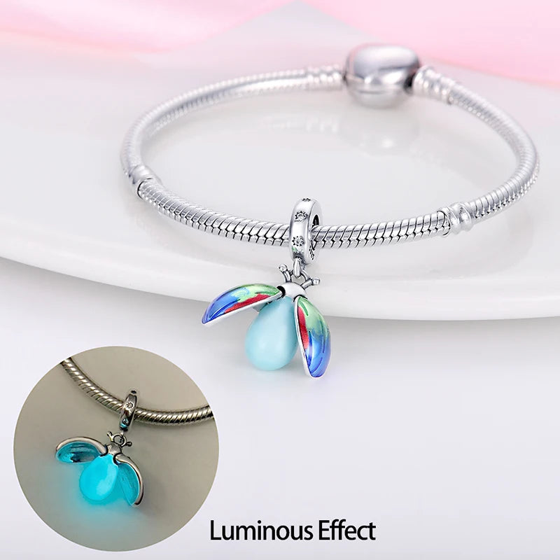 925 Sterling Silver Exquisite Luminous Firefly Bulb Star Chameleon Charms Pendants Fit Pandach 925 Original Bracelet DIY Jewelry