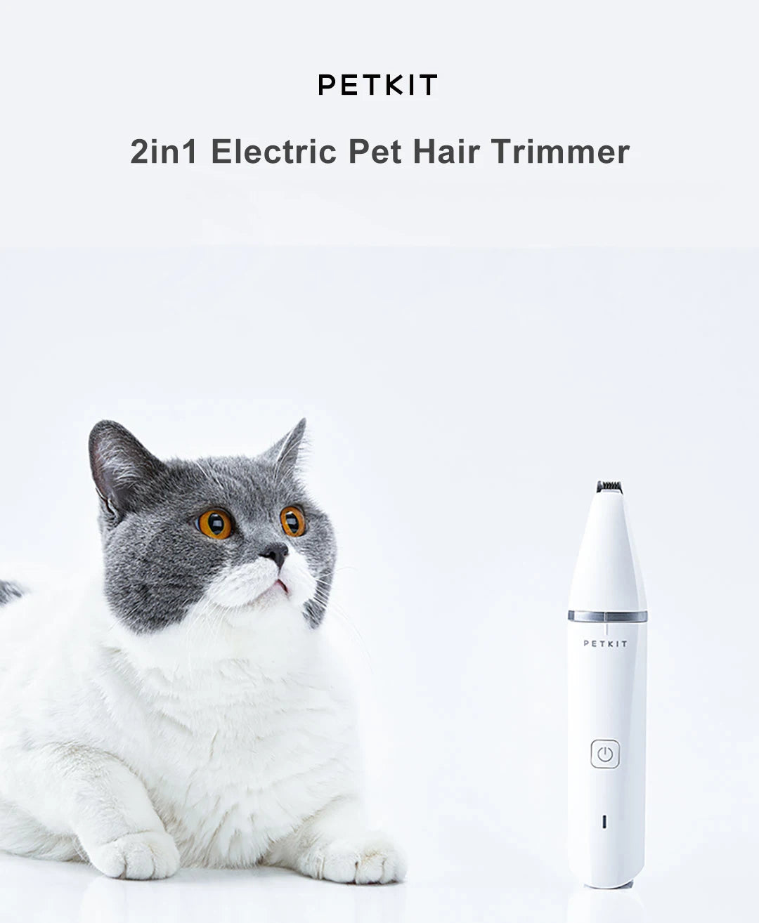 PETKIT Electric Pet Hair Trimmer Dual Blade Clipper IPX7 Waterproof Low Noise Builtin Rechargeable 600mAh Battery for Cats Dogs