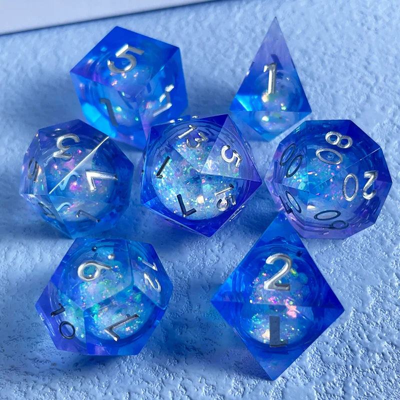 7PCS DND D20 Liquid Core Flow Eye Dice Sets for COC Dungeon and Dragon Pathfinder RPG Role Playing Games Party Toys Accessories