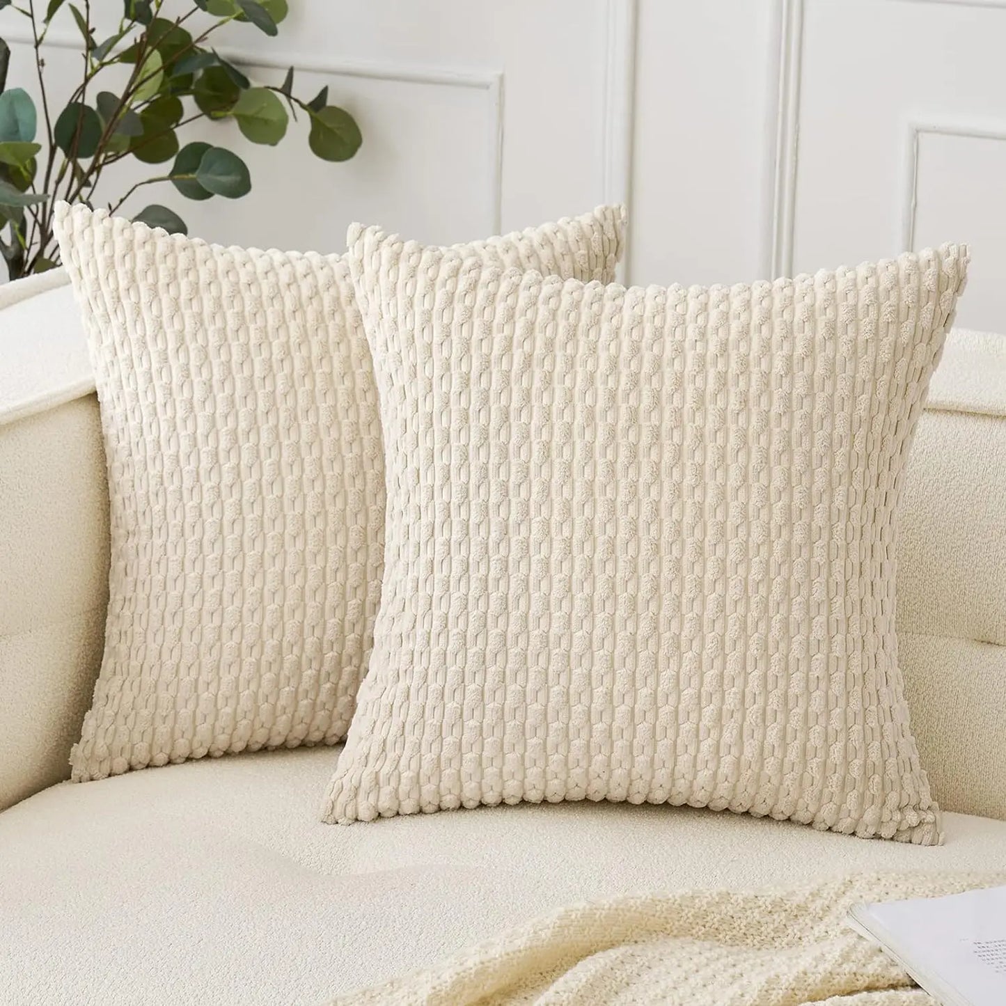 Blue Throw Pillow Covers 18x18 Inch Decor Couch Cushion Cover Farmhouse Soft Corduroy Boho Home Decors for Bed Sofa Living Room