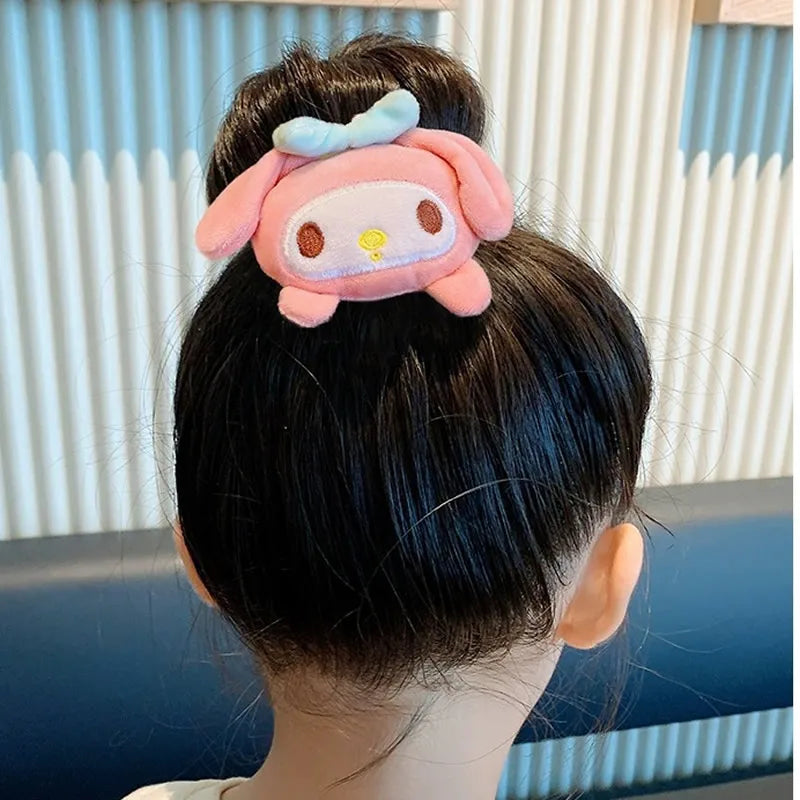 Kawaii Sanrio Plush Scrunchie Anime Melody Kuromi Cinnamoroll Lady Tie Hair Rubber Band Headdress Girl Hair Accessories Hairband