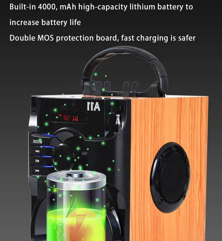 Portable Subwoofer Wireless Bluetooth Speaker Outdoor Hi-Fi Surround Bass Remote Control FM Radio Support Microphone Karaoke