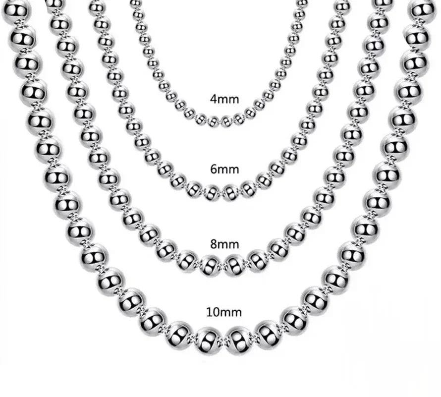 Special offer 925 Sterling Silver charms 4MM/6MM/8MM/10MM Smooth Beads Ball Chain Necklace For Women Men Fashion kpop Jewelry